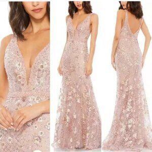 Mac Duggal 67481 Floral Embellished Sleeveless Plunge Gown Sz 6 NWT